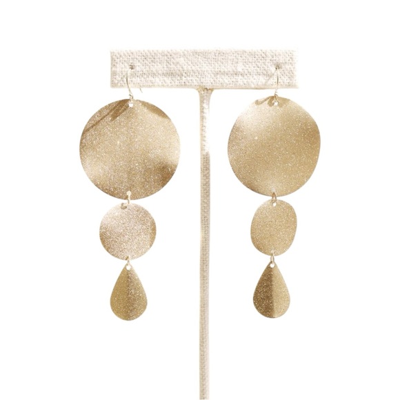 Anthropologie Gold Statement Three Discs Drop Earrings - Picture 1 of 5